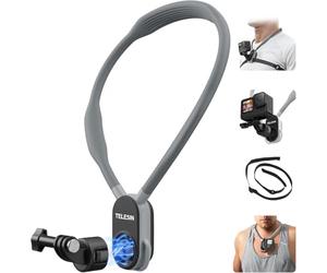 TELESIN Quick Release Magnetic Neck Mount with Brust Strap for GoPro Hero 13 12 11 MAX DJI Osmo Action 4/3/2 Pocket 3 Insta360, POV Action Camera Neck Mount Vlog Accessories - MAX Size