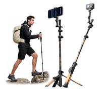 TELESIN TrekShot Carbon Fiber Selfie Stick Tripod, 3-in-1 Hiking Style Pole for Phone/Action Cameras, 58" Extendable Travel Vlog Monopod with Bluetooth Remote, Trail Walking, Camping, Outdoor Creators