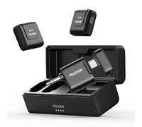 TELESIN Wireless Lavalier Microphone (2TX+1RX), One-Click Noise Reduction 22H Duration Supports Type-C & 3.5mm TRS Ports, Compatible with iPhone/Android/PC/Laptop/Camera for Video Vlog YouTube TikTok