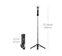 TELESIN WS-22005 27.1-inch Mini Magnetic Selfie Stick Desktop Tripod with Telescoping Rod 5 Sections 360Rotatable with Magnet Ring & Remot