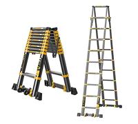Telesladder 2.3M A-Type Extension Ladder with Wheels Professional Retractable Step Ladder Collapsible for Tent Attic Hobbies - 7.5FT Portable Folding Ladder