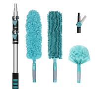 TelesPro 3-Piece High-Reach Cleaning Tools Kit with 5-12FT Extendable Aluminum Pole - Cobweb Duster, Chenille Ceiling Fan Duster, Microfiber Feather Duster. Elevate Your Cleaning Game!