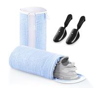 Teletrogy Shoe Washing Machine Bag 2Pcs, Fluffy Fibers Keep 360° Wrap-around Cleaning, 1 Pairs Adjustable Shoe Trees, trainer Laundry Bag with Durable Hidden Zipper Sneaker Cleaning Bags, Blue
