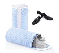 Teletrogy Shoe Washing Machine Bag 2Pcs, Fluffy Fibers Keep 360° Wrap-around Cleaning, 2 Pairs Adjustable Shoe Trees, Shoe Laundry Bag with Durable Hidden Zipper Reusable Shoe Cleaning Bag, Blue