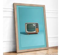 Television Set Vintage Framed Wall Art Print A4 (29.7×21cm) Oak, Wall Decor for Living Room, Bedroom, Office & Home, Ready to Hang, Art Gift