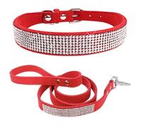 TELEYI Rhinestone Bling Leather Dog Cat Collar & Leash Set Crystal Diamonds Studded Cute Bowknot Puppy Small Dogs Collar Puppy Leash