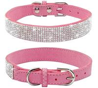 TELEYI Rhinestone Dog Collar, Cute Dazzling Sparkling Soft Suede Leather Dog Cat Rhinestone Collar Crystal Diamond Pet Dog Puppy Collar