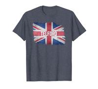 Telford | United Kingdom British Flag Vintage UK Souvenir T-Shirt, Men, Heather Blue, Medium