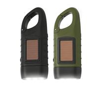 Telidif 2-Pack Wind up Torch, LED Torch with Solar Power and Hand Crank - Super Bright Emergency Light with Carabiner Hook for Camping, Hiking, Outdoor, Survival Gear (Black, Green)