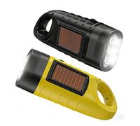 Telidif 2-Pack Wind up Torch, LED Torch with Solar Power and Hand Crank - Super Bright Emergency Light with Carabiner Hook for Camping, Hiking, Outdoor, Survival Gear (Black, Yellow)