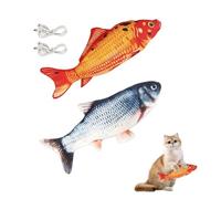 Telidif Floppy Fish Cat Toy, 2 Piece Realistic Plush Interactive Moving Fish Toy, 11" Catnip Cat Toy for Biting, Chewing, Kicking, Washable, Perfect for Indoor Cats and Pets (Grass Carp + Red Carp)