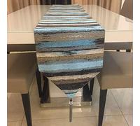 Telihome Table Runner High Precision Colored Table Cloth Art Tasseled Bed Runner,32 * 210Cm,Blue