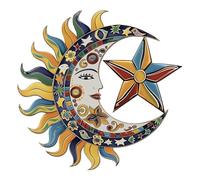 TELIMBIOZA Metal Wall Art Sun Moon Star - Celestial Wall Decor, 3D Painted Outdoor Metal Wall Sculpture for Garden, Patio, Living Room, Boho Sun Face Wall Hanging, Colorful Indoor Outdoor Home Decor