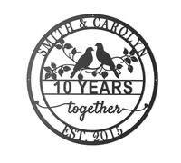 TELIMBIOZA Personalized 10th Anniversary Metal Love Birds Wall Art, Custom Wedding Gift with Names - Family Last Name Metal Sign (6" x 6", Black, Classic Style, Wall Mount)