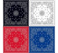 Teling 100 Pcs 2 Ply Western Bandana Paper Napkins Disposable Cowboy Party Supplies Paisley Print Paper Napkins Bulk for Cowboy Cowgirl Birthday Wedding Party Decor, 6.3" x 6.3" (Red Blue Black White)