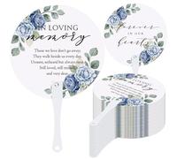 Teling 100 Pcs Funeral Favors Round Fans Bulk Plastic Handheld Remember Me Hand Held Parlor Fans with Handle Hand for Funeral Services Condolence Sympathy Gift(Blue Flower)