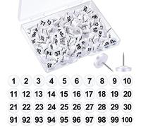 Teling 100 Pcs Numbered Push Pins 1-100 Sequential Thumb Tacks Flat Tacks Push Pins with Numbers Small Size Thumbtacks for Maps, Presentations, Photo, Poster(White)