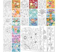 Teling 12 Pcs Pre Drawn Stretched Canvas Kit for Adults Painting Pre Printed Canvas Outline for DIY Painting Party Favor,6 x 6 x 0.6 Inches(Flower)