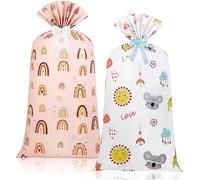 Teling 2 Pcs 70"x 40" Extra Large Jumbo Gift Boho Bag for Wrapping Giant Gifts, Big Plastic Present Bag with 2 Rolls Ribbons for Birthday Party(Boho Style)