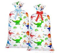 Teling 2 Pcs 70"x 40" Extra Large Jumbo Gift Dinosaur Bag for Wrapping Giant Gifts,Big Plastic Present Bag with 2 Rolls Ribbons for Birthday Party(Dinosaur Style)