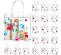 Teling 20 Packs Dog Paw Clear PVC Gift Bags with Handle Reusable Plastic Wrap Tote Bags Transparent Shopping Bags for Puppy Pet Treat Party Favor Birthday Party Wedding, 8 x 8 x 3.15 In (Colorful)