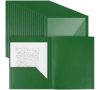 Teling 24 Pcs Plastic Folders with Front Clear Pockets and Business Card Holder 2 Pockets Folders for Letter Size Paper, School Office Financial Statements Supplies Nice Gift for School (Dark Green)