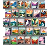 Teling 30 Pieces Vintage Poster Set National Parks Nature Wall Art Travel Prints Wall Art and Mountain Print Posters Unframed for Home Living Room Bedroom Bathroom Decor(Stylish Color,Watercolor)