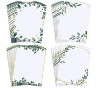 Teling 48 Sheets Decorative Printer Paper Writing Scrapbook Wedding Program Paper 8.27 x 10.6 Inches Greenery Flower Border Writing for Drawing Office Thank Greeting Stationery Supplies(Eucalyptus)