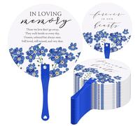 Teling 50 Pcs Funeral Favors Fans Memorial Paper Fans Handheld Remember Me Hand Held Parlor Fans Thick Paper Fans with Wooden Handle Hand for Funeral Services Condolence Sympathy Gift(Forget Me Not)