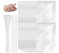 Teling 60 Pack Poultry Shrink Bags 14 x 18 Inch Clear Poultry Heat Shrink Wrap Large Chickens Duck Turkey Bags Freezer Safe with 2 Silicone Straw and 60 White Zip Ties for Food Meat Storage