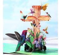 Teling Religious Card Pop up Cross Mother's Day Christian Sympathy Card with Envelope Hummingbirds, Flower, and Butterflies Greeting Design 8 ''x 6'' Baptism Confirmations Easter Holiday Keepsake