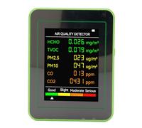 Telituny Air Quality Monitor, Indoor Air Quality Tester for CO2, TVOC, HCHO, PM2.5, PM10 with Real-Time Data, Portable Air Detector with LCD Display, Rechargeable Battery (White and Green)