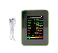 Telituny Air Quality Monitor, Indoor Air Quality Tester for CO2, TVOC, HCHO, PM2.5, PM10 with Real-Time Data, Portable Air Detector with LCD Display, Rechargeable Battery (Black and Green)