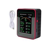 Telituny WiFi Air Quality Monitor, Indoor Air Quality Tester for CO2, TVOC, HCHO, PM0.3-PM10, Temperature & Humidity, Real-Time Data with Mobile App, Portable Air Detector with LCD (Black+Red)