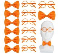 Tellegloww 12 Set 24 Pcs Orange Costume Accessories No Lens Orange Glasses Adjustable Bow Ties for Halloween Role Play Outfit
