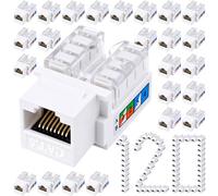 Tellegloww 120 Pack Cat6 Rj45 Keystone Jacks Bulk 90 Degree Punch Down Keystone Jack Ethernet Modular Connectors for Patch Panel and Wall Plate, White