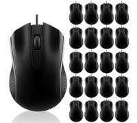 Tellegloww 20 Pcs Wired USB Computer Mouse Bulk 3-Button Corded Mouse Wired Mouse for Laptop Desktop Computer Mice for PC Office School Home Supplies, Black