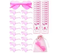 Tellegloww 24 Set Breast Cancer Awareness Accessories Pink Heart Shaped Sunglasses with Card and Mesh Bag Breast Cancer Awareness Gifts Party Supplies for Women Charity Public Social Event Activity
