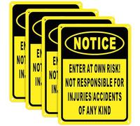 Tellegloww 4 Pcs Notice Enter at Own Risk Sign 10'' x 7" Reflective Aluminum Not Responsible for Injuries or Accident Sign Safety Security Caution Sign, Weatherproof, UV Protected (Yellow, Black)