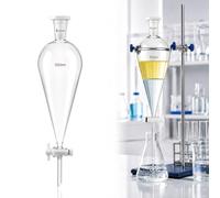 Tellegloww 500 ml Borosilicate Glass Separatory Funnel, Heavy Wall Conical Liquid Extraction Funnel with 24/40 Standard Taper Joint and PTFE Stopcock, Essential Chemistry Lab Glassware