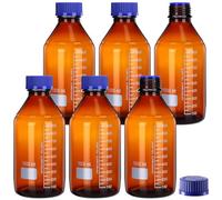 Tellegloww 6 Pieces 1000 ml Reagent Media Bottles Amber Glass 1000 ml Graduated Round Lab Reagent Media/storage Bottle with Blue Screw Cap