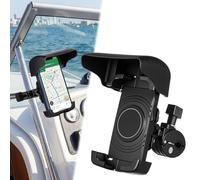 Tellegloww Boat Phone Holder, Marine Cell Phone Holder with Sunshade, 360 Degree Adjustable Knob Crab Clamp, Smartphone Accessory for Boat Rail, Pontoon, Golf Cart and Outdoor Use(Black)