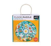 Petit Collage Floor Puzzle, Telling The Time, 24-Pieces - Large Puzzle for Kids, Wooden Clock Hands can be Moved to Show The time, Completed Puzzle Measures 18” x 24” -Great Gift Idea for Ages 3+