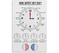 Telling Time Poster German Language What Time Is It Teaching Tool Classroom Educational Poster Wall Decor Metal Tin Sign Chic Art 8x12 Inch