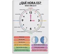 Telling Time, Spanish Language, Educational, What Time Is It, Teaching Tool, Classroom Decor Metal Tin Sign Poster Bedroom Decor 8x12 inch