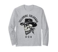 Telluride Colorado Cowboy Skull Distressed Design Long Sleeve T-Shirt
