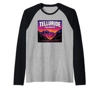 Telluride Colorado Retro Mountain Sunset Raglan Baseball Tee