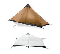 Telomat 3F Lanshan1 Ultralight Tent 3/4 Season Portable Backpacking Tent for 1-Person 15D Silicon Coated Waterproof Poleless Double Layer Tent for Camping, Climbing, Hiking (Khaki 4 Season)