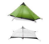 Telomat 3F Lanshan1 Ultralight Tent 3/4 Season Portable Backpacking Tent for 1-Person 15D Silicon Coated Waterproof Poleless Double Layer Tent for Camping, Climbing, Hiking (Green 4 Season)