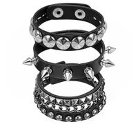 Telooco 3 Pcs Punk Rock Studded Bracelet Set, Leather Spiked Bracelets, 80s Goth Wristband Adjustable Wrap Wrist Cuffs Cool Punk Emo Accessories for Men Women Halloween Party